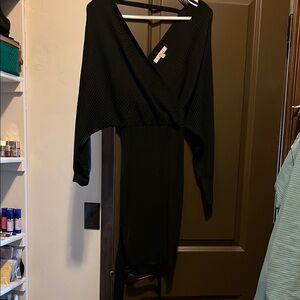 Black Bodycon Wrap Dress with Dolman Sleeves